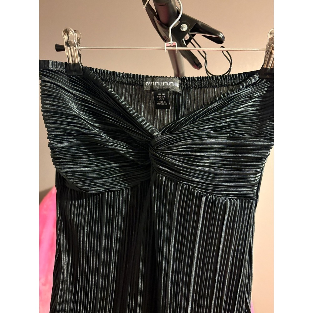 PrettyLittleThing Dress Size 6 Black Plisse Bandeau Bodycon Mini Glam - Picture 4 of 4